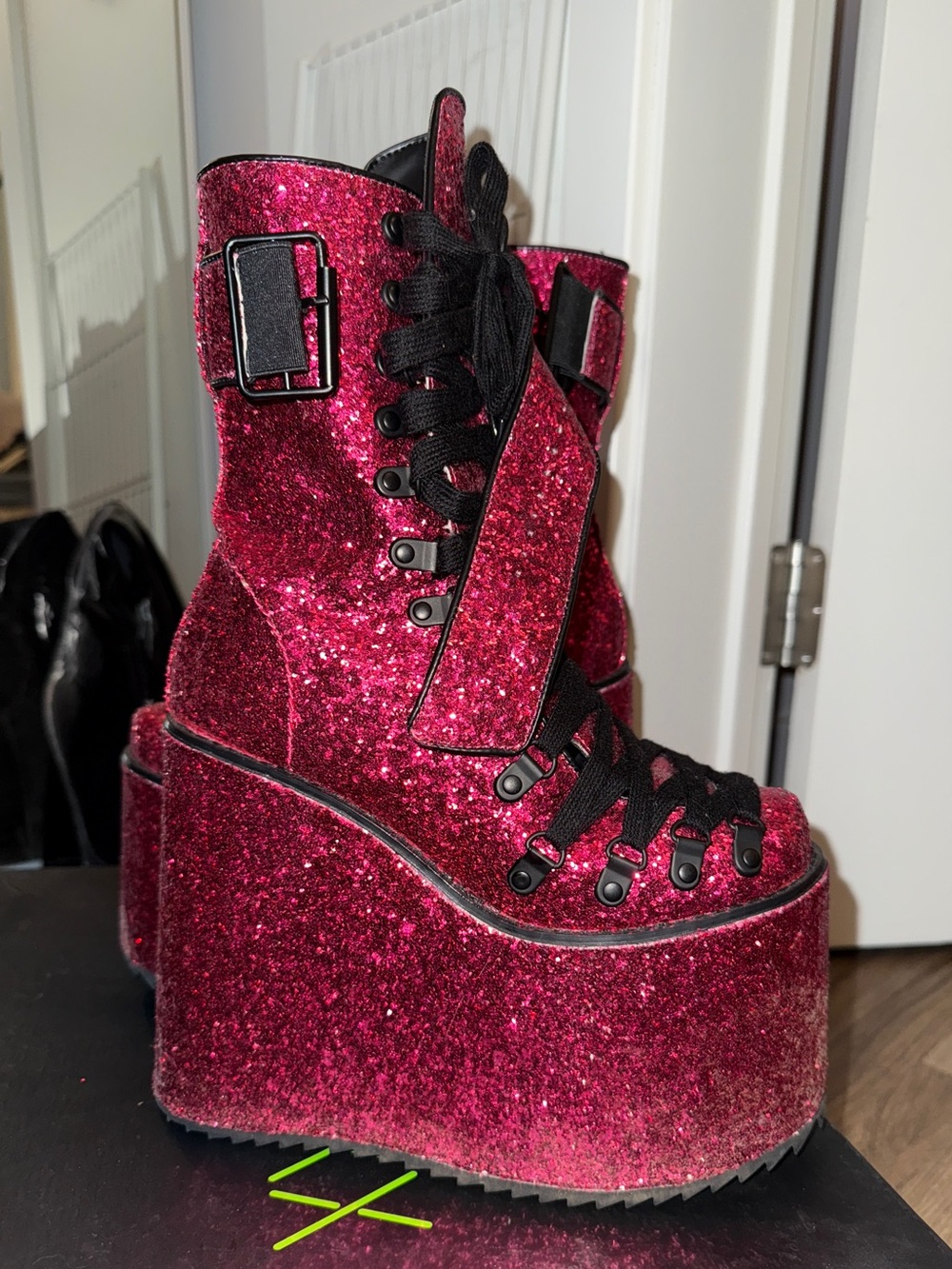 Club Exx Pink Glitter Rave Boots | Size 5